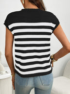 Striped Knit Pocket Detail Cap Sleeve Sweater (11)