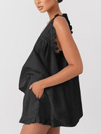 Ruffle Trim V-neck Top Shorts Set (14)