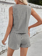 Gingham Print Tie Front Top Shorts Set (2)