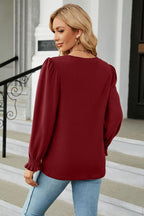 Round Neck Smocked Flounce Sleeve Blouse (9)