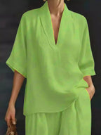 Full Size Half Sleeve Top Wide Leg Pants Set Plus (11)