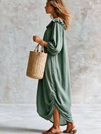 Ruffled Boat Neck Ruched Midi Dress (9)