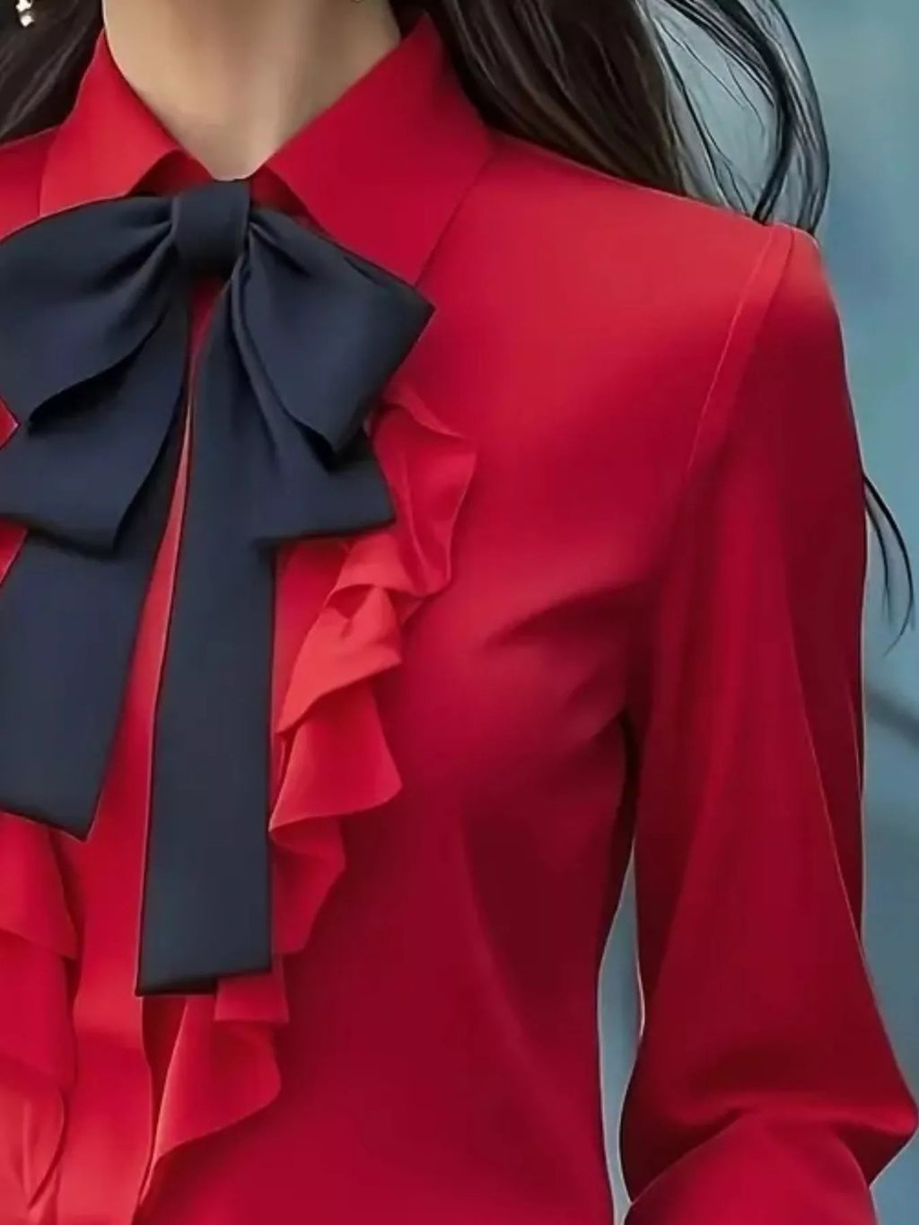 Ruffled Tie Front Long Sleeve Blouse (12)