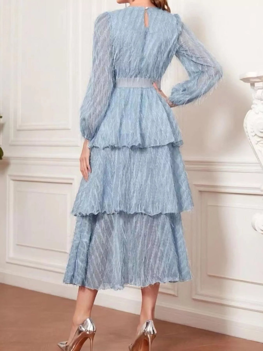 Full Size Layered Balloon Sleeve Midi Dress Plus (4)