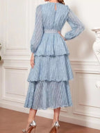 Full Size Layered Balloon Sleeve Midi Dress Plus (4)