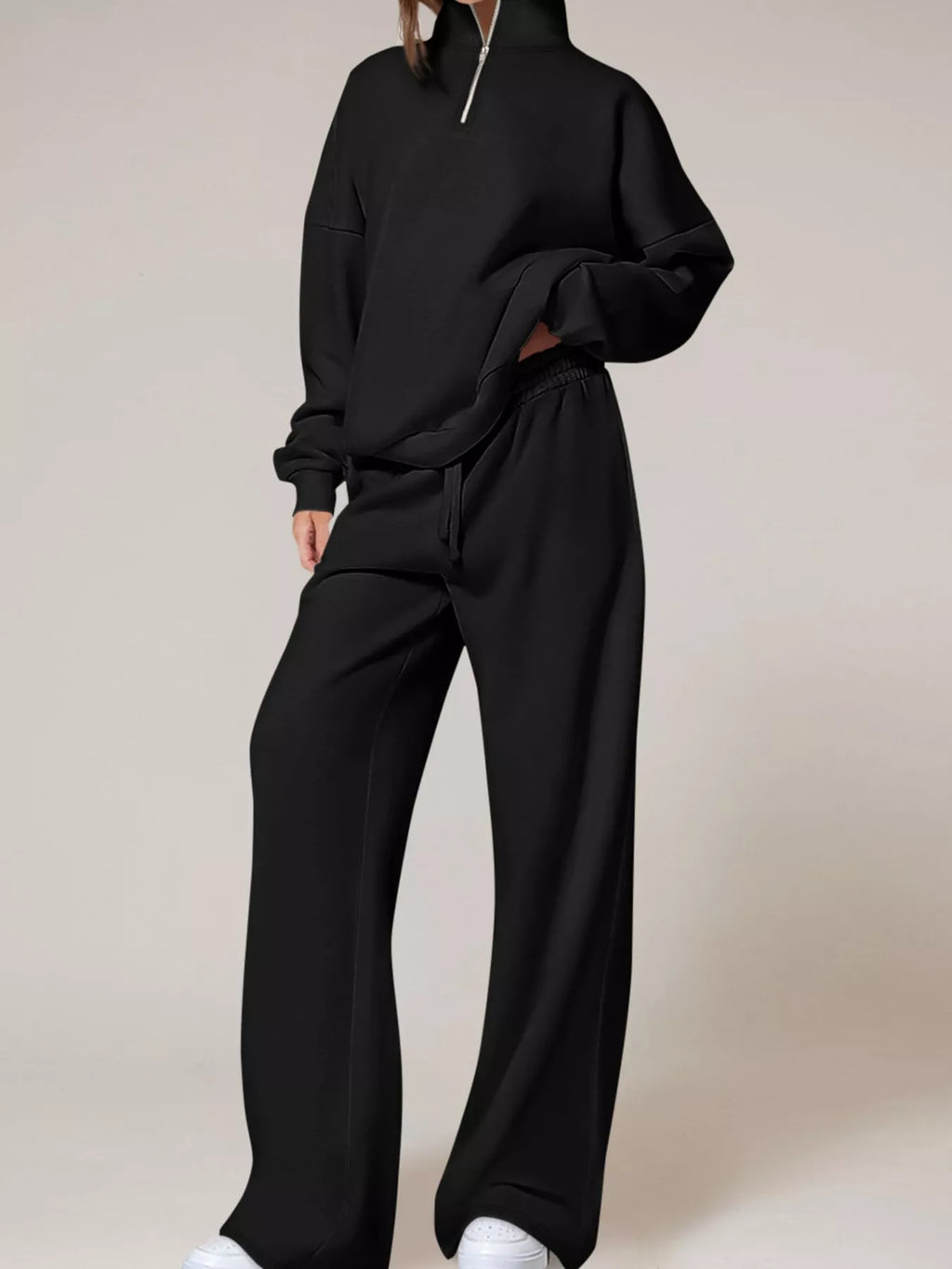 Half-zip Sweatshirt Wide-leg Sweatpants Set (11)