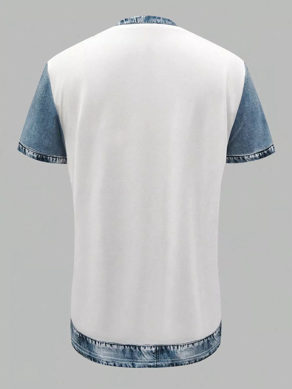 Denim Patchwork Short Sleeve Blouse (10)
