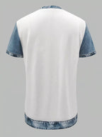 Denim Patchwork Short Sleeve Blouse (10)