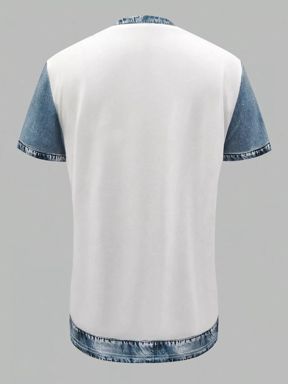 Denim Patchwork Short Sleeve Blouse (10)