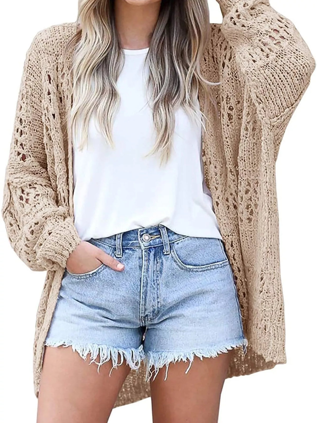Openwork Open Front Lightweight Cardigan (6)