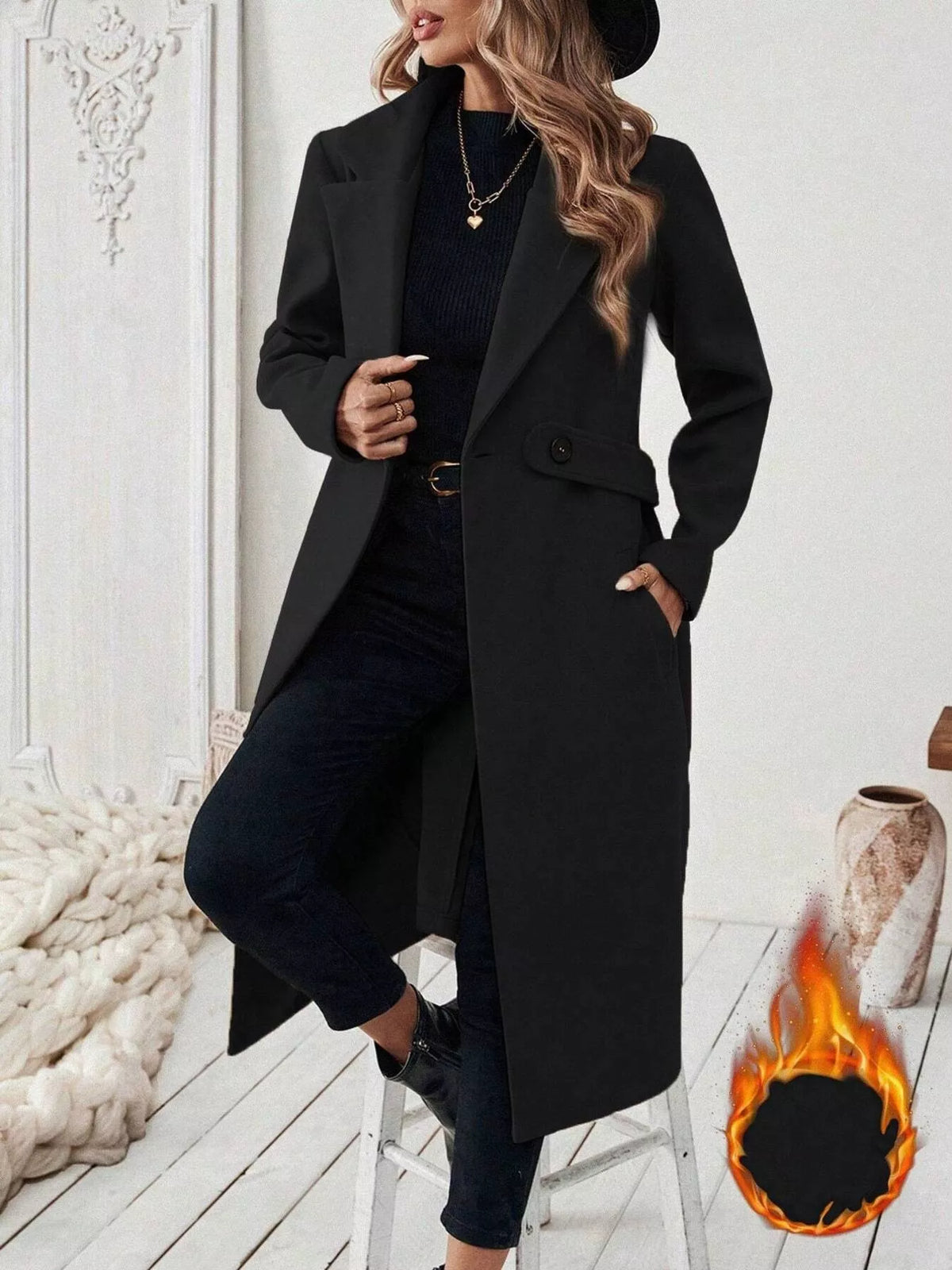 One Button Lapel Collar Overcoat (16)