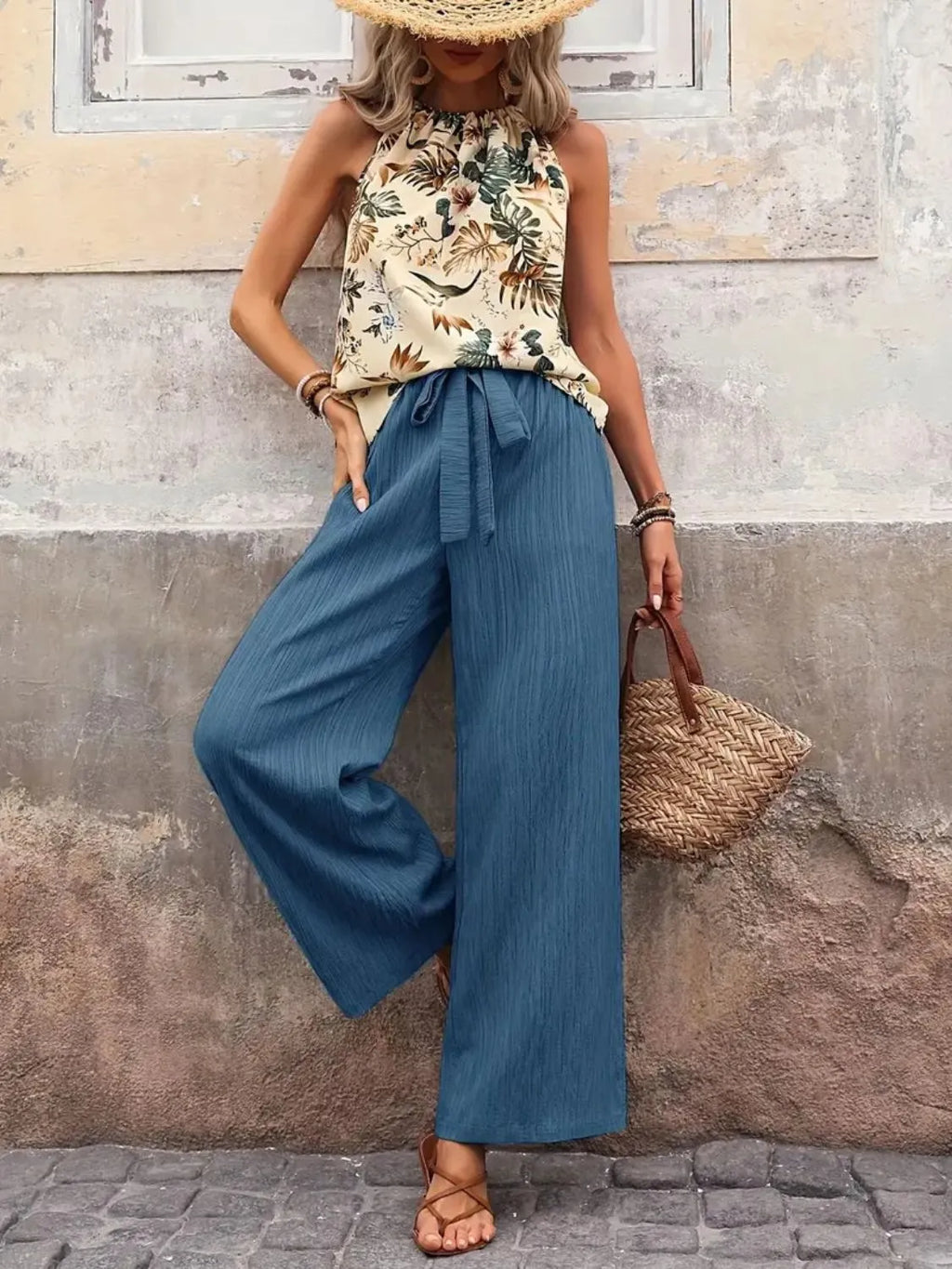 Printed Tank Top Wide Leg Pants Set (8)