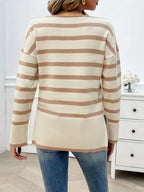 Striped V-neck Long Sleeve Knit Top (10)