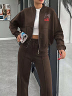 Zip Up Dropped Shoulder Outerwear Pants Set (20)