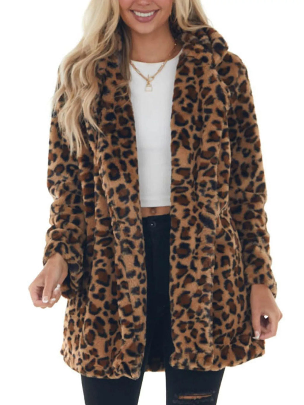 Full Size Leopard Open Front Outerwear Plus (2)