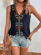 Tassel Printed V-neck Tank