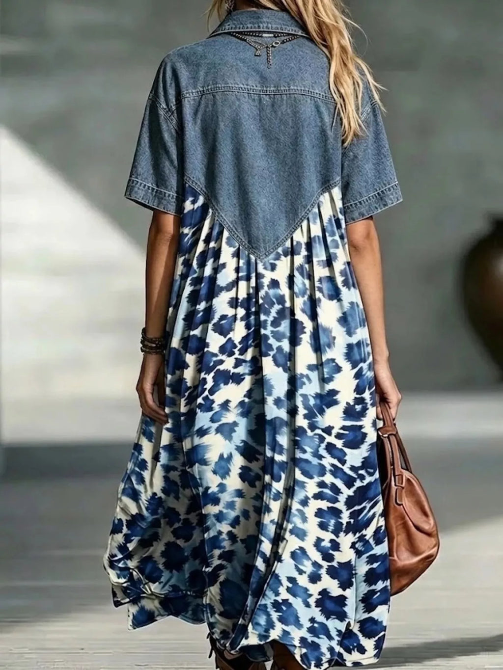 Full Size Denim Patchwork Printed Shirt Dress Plus (13)