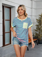 Striped Round Neck Short Sleeve T-shirt (28)