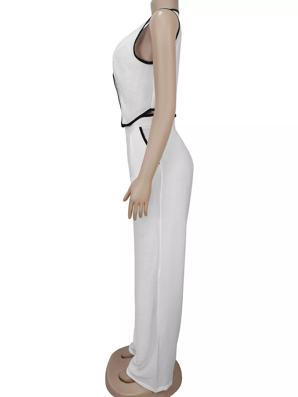 Contrast Trim Vest Wide-leg Pants Two-piece Set (8)