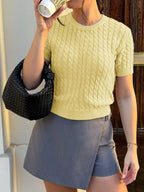 Cable-knit Short Sleeve Sweater (12)