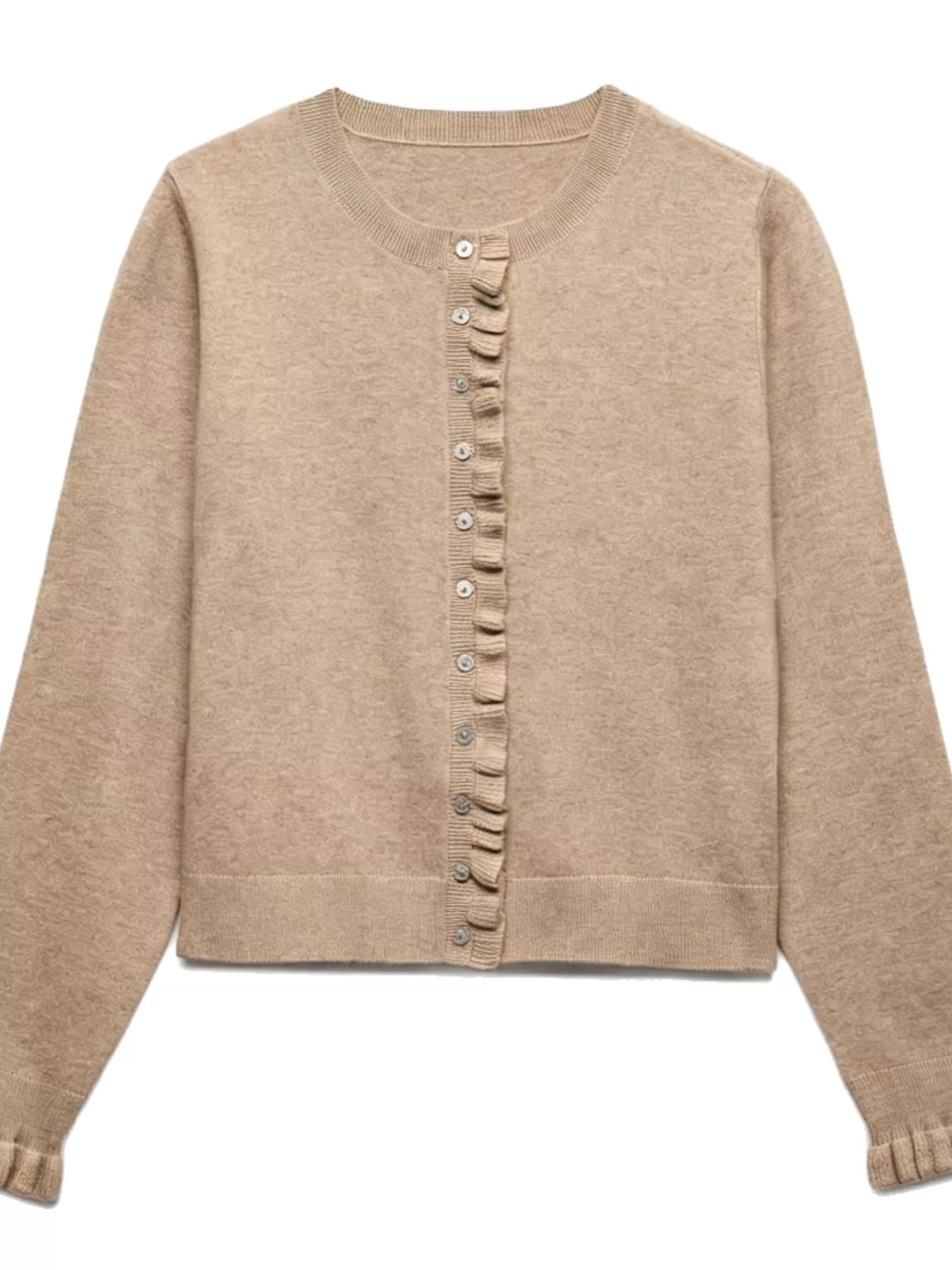 Ruffle-trimmed Button-down Knit Cardigan (5)