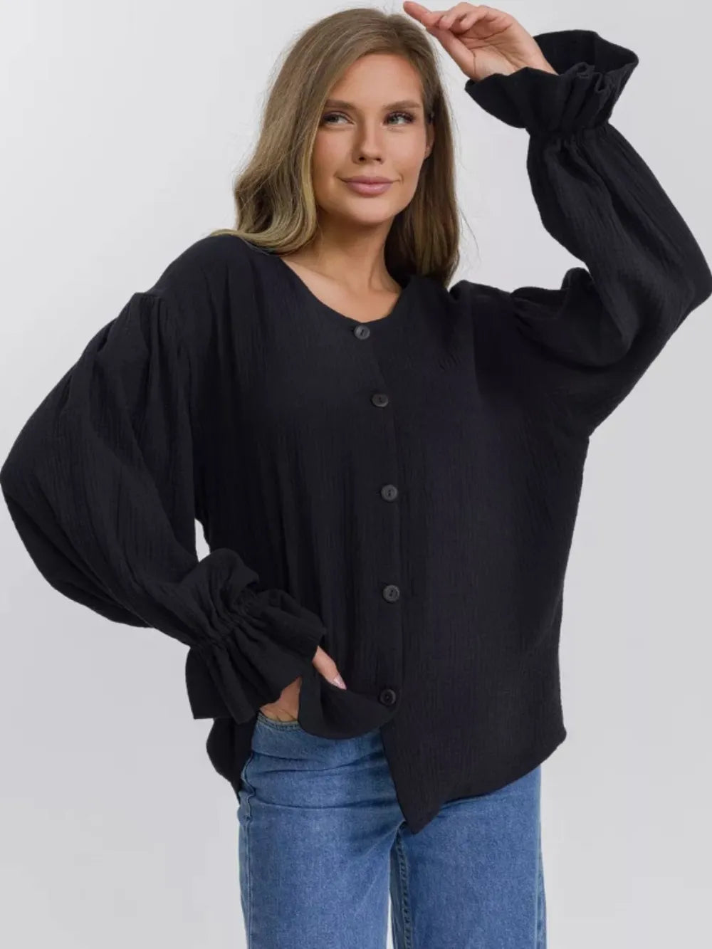 Button Up Flounce Sleeve Shirt (22)