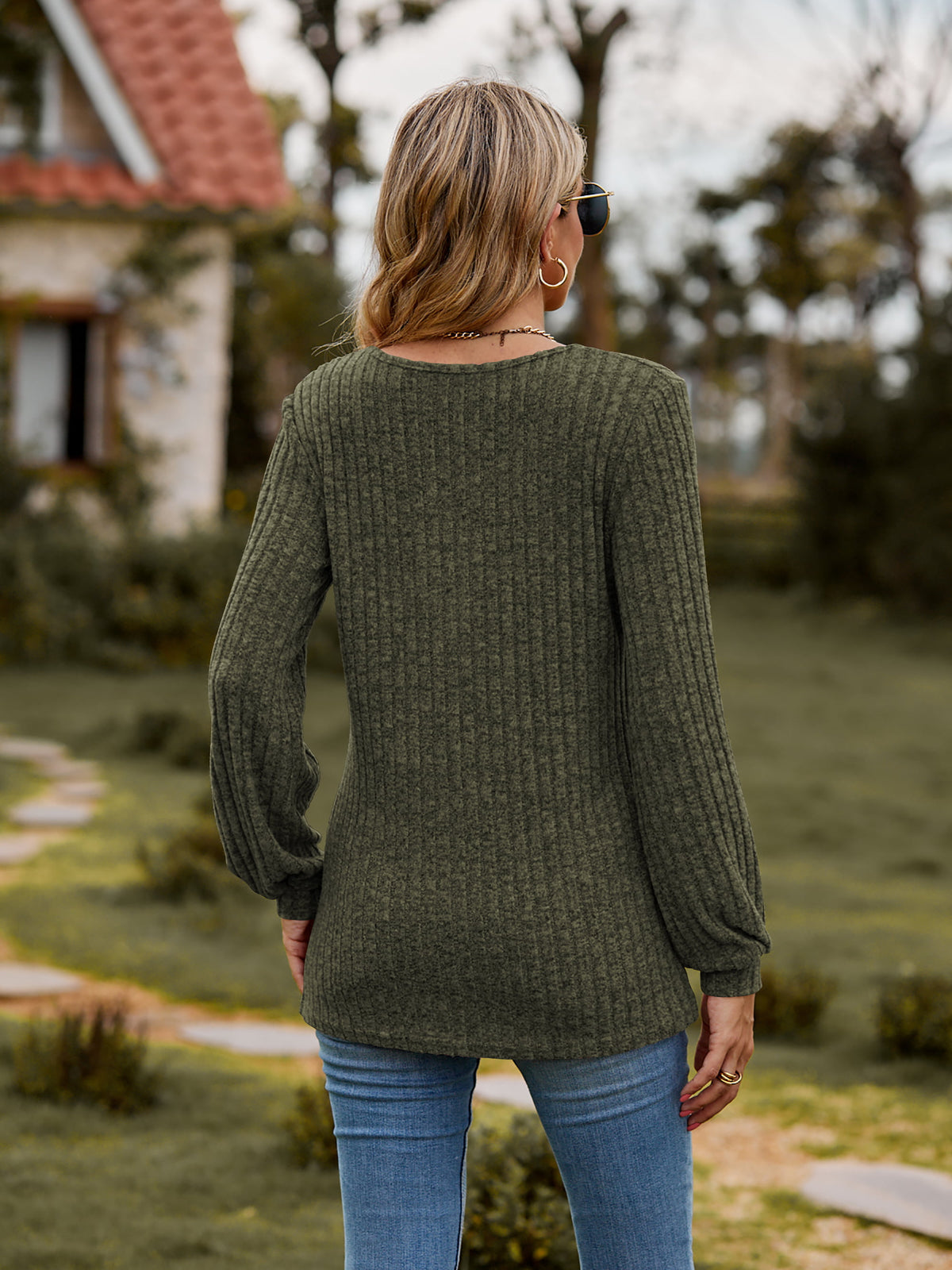 Round Neck Button-down Long Sleeve Tee (24)