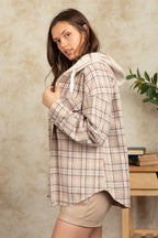 Drawstring Plaid Long Sleeve Hooded Jacket (14)
