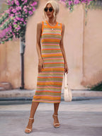 Striped Round Neck Sleeveless Midi Cover Up Dress (16)