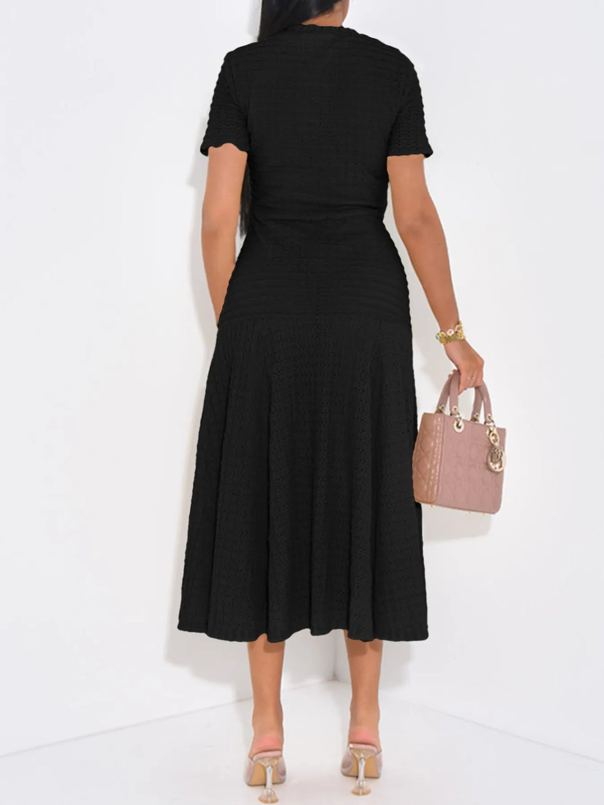 Textured Knit Short Sleeve Dress (4)