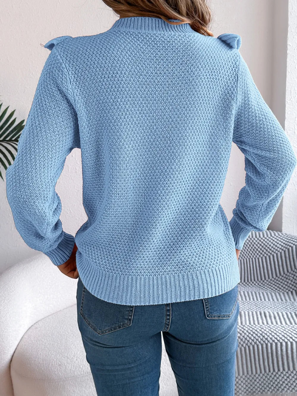 Ruffled Round Neck Long Sleeve Sweater (8)
