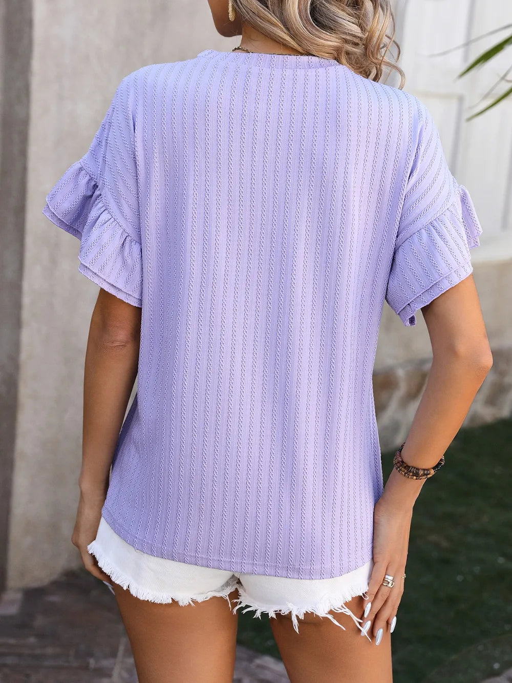 Ruffled Round Neck Short Sleeve Blouse (6)