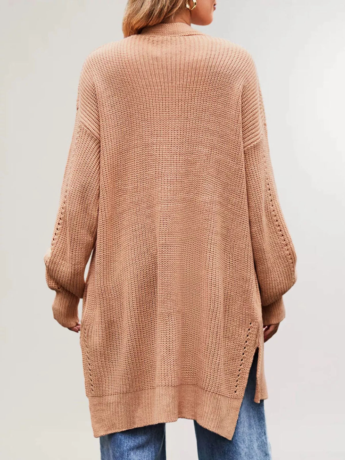 Open Front Openwork Knit Longline Cardigan (11)