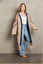 Geometric Fringe Hem Open Front Duster Cardigan (4)