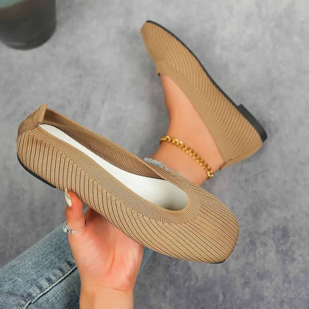Knitted Square Toe Flat Slip-ons