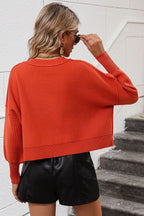 Round Neck Dropped Shoulder Pullover Sweater (21)