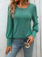 Decorative Button Round Neck Long Sleeve T-shirt (10)