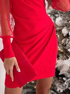 Floral Applique Mesh Sleeve Bodycon Dress (9)