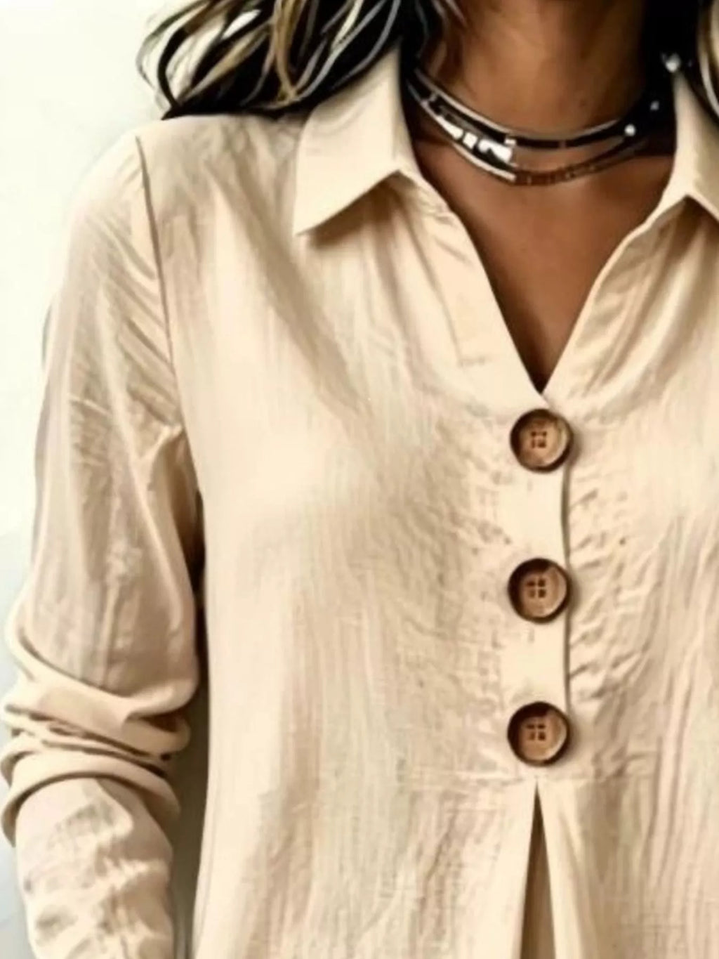 Button Detail Long Sleeve Blouse (2)
