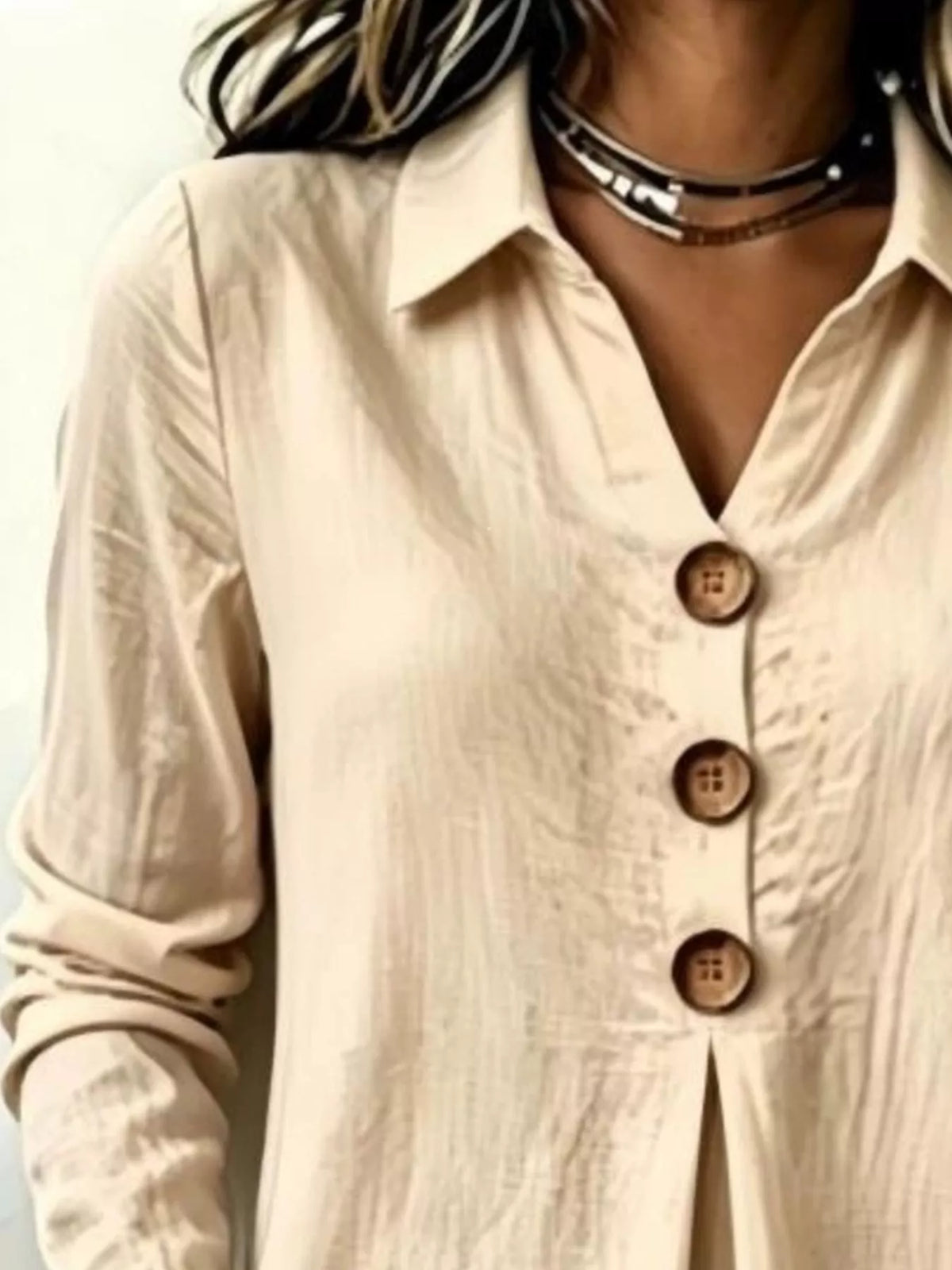 Button Detail Long Sleeve Blouse (2)