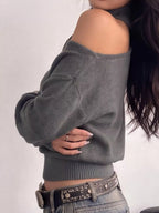 Cold-shoulder Dropped Shoulder Sweater (4)