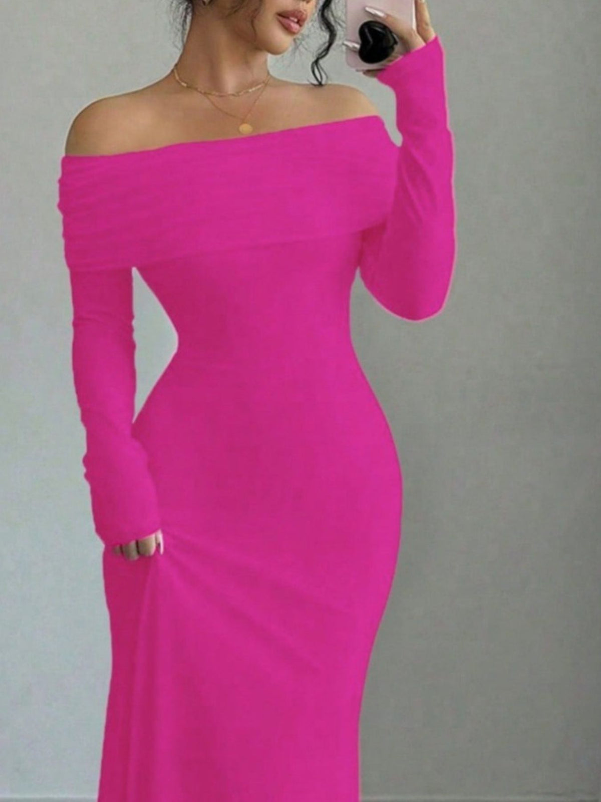 Off-shoulder Long Sleeve Maxi Dress (8)