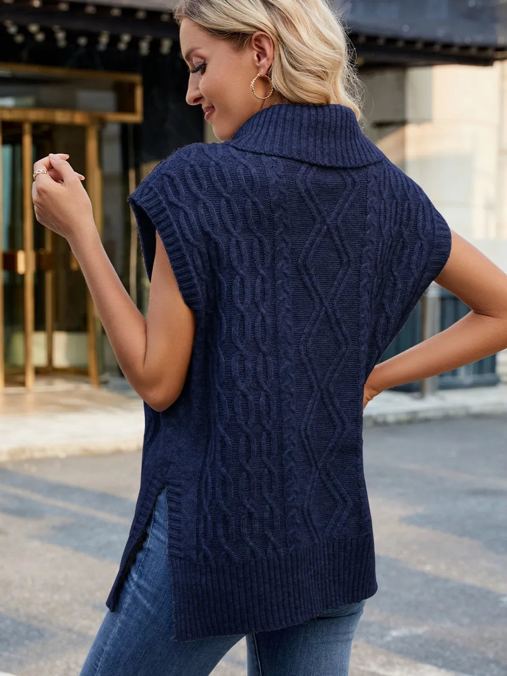 Side Slit Turtleneck Sweater Vest (6)