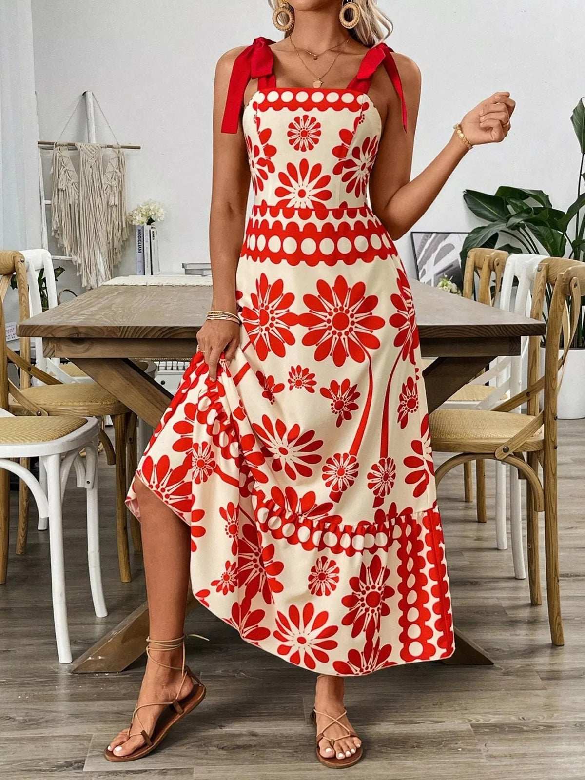 Floral Print Tie-shoulder Midi Dress (3)