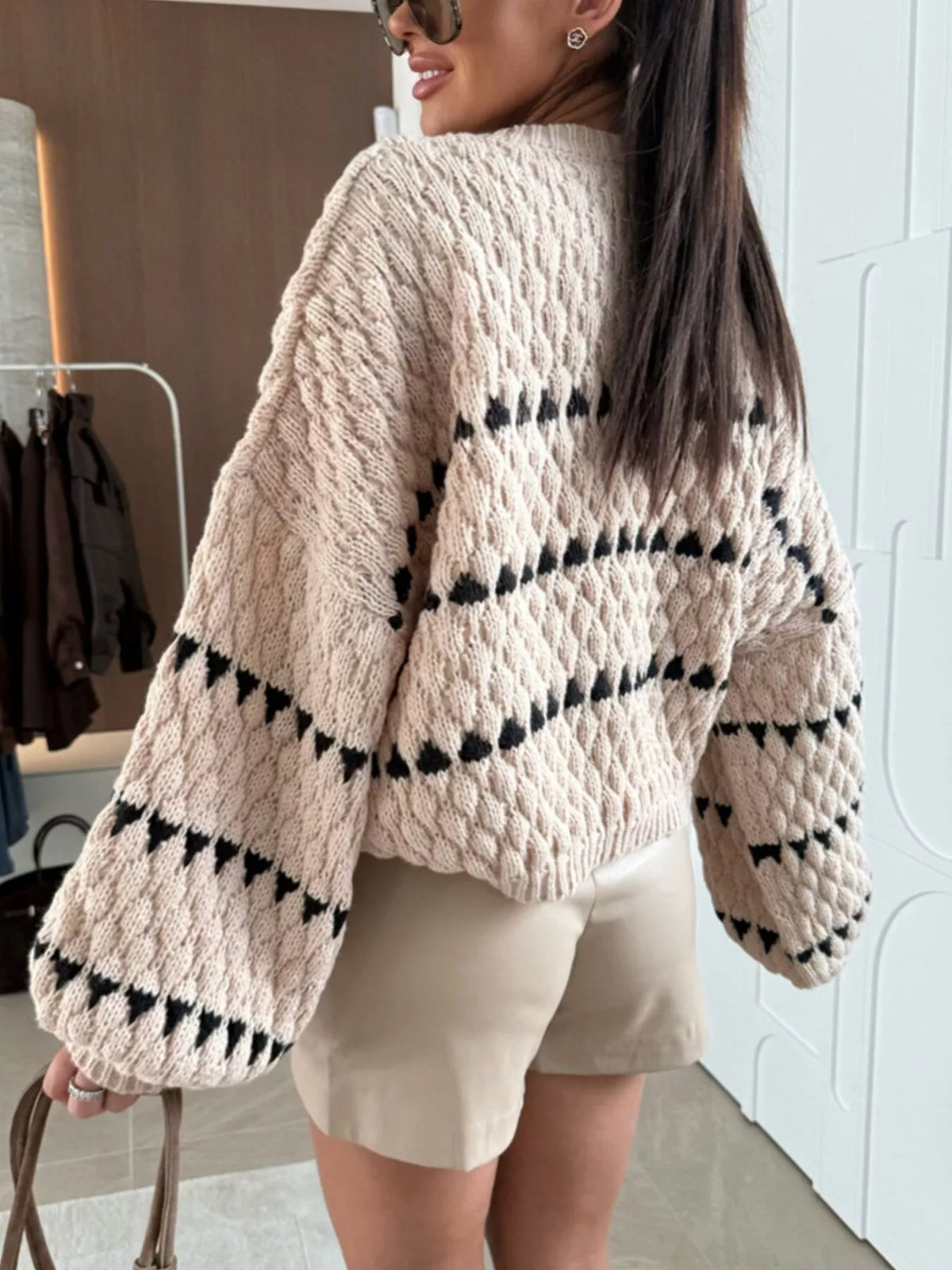 Chunky Knit Striped Sweater Balloon Sleeves (10)