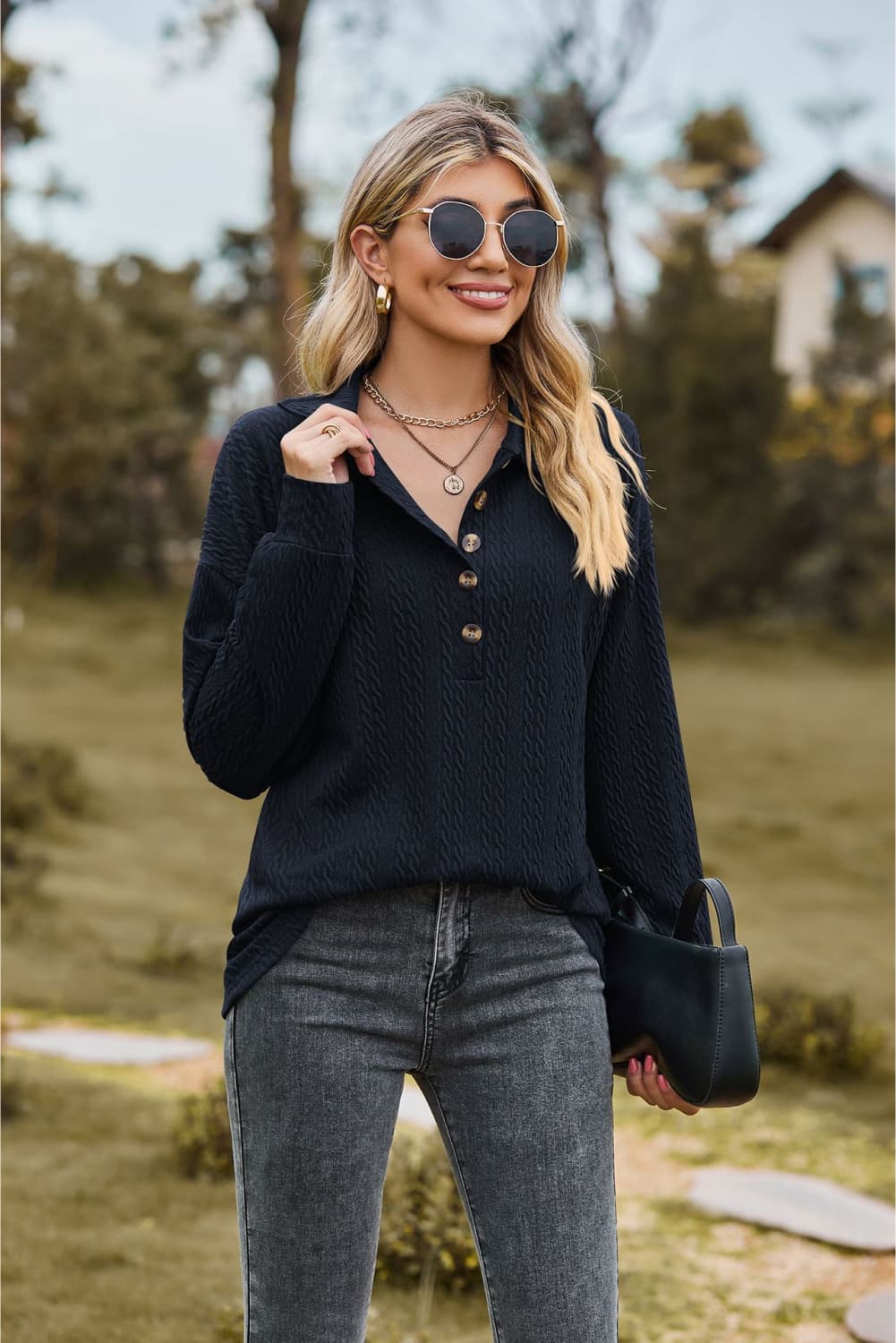Collared Neck Long Sleeve Blouse (3)