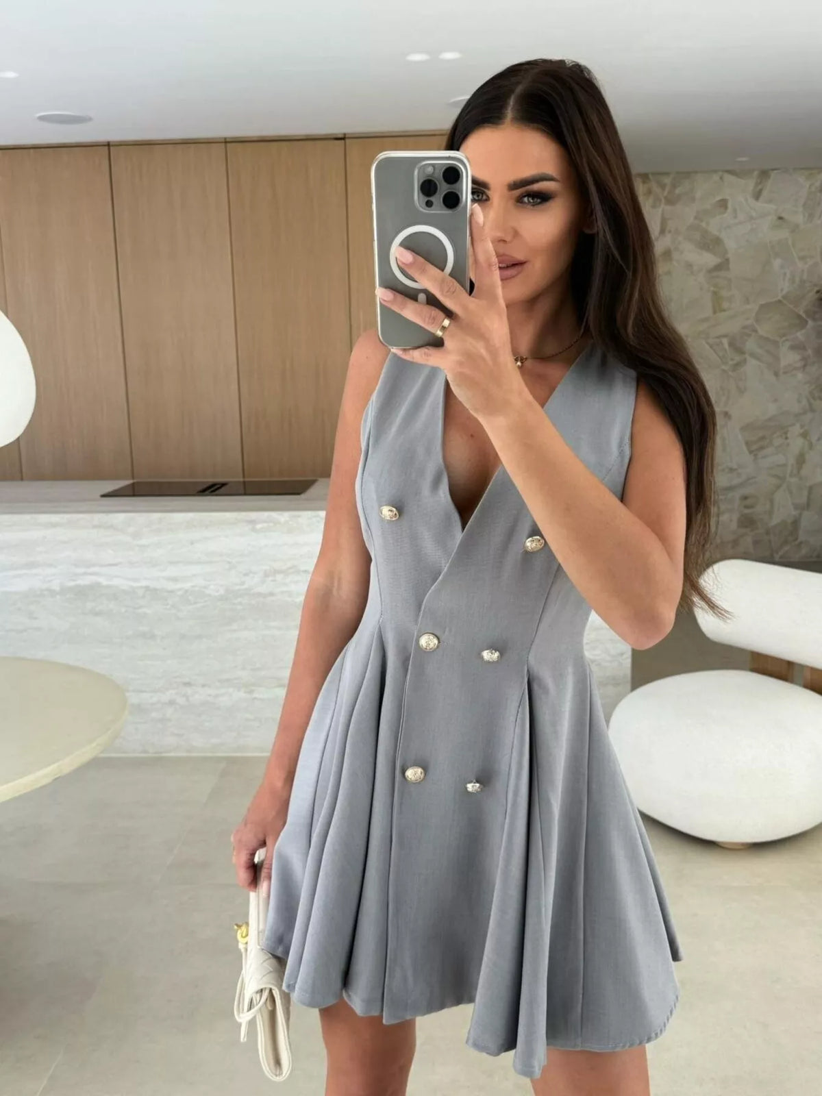 Double-breasted V-neck Mini Dress (15)
