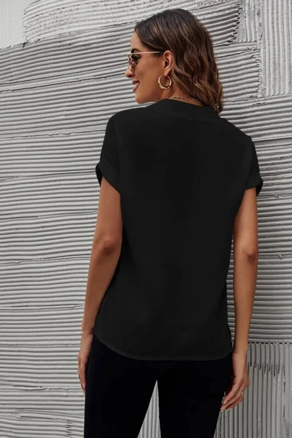 Full Size Notched Short Sleeve Blouse (15)
