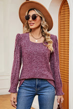 Square Neck Flounce Sleeve T-shirt (23)