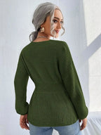 Notched Dropped Shoulder Knit Top (11)